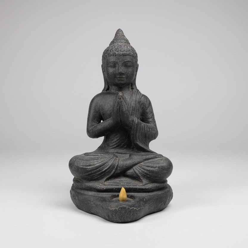 Greeting Buddha Candle Holder - Grey BUDDHA at World Of Decor NZ