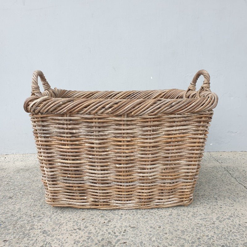 Grey Oval Top Rect Cane Baskets S/2 Cane & Rattan at World Of Decor NZ