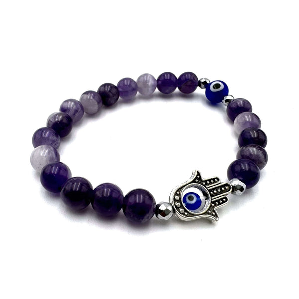 Hamsa Evil Eye Bracelet - Amethyst CRYSTAL at World Of Decor NZ