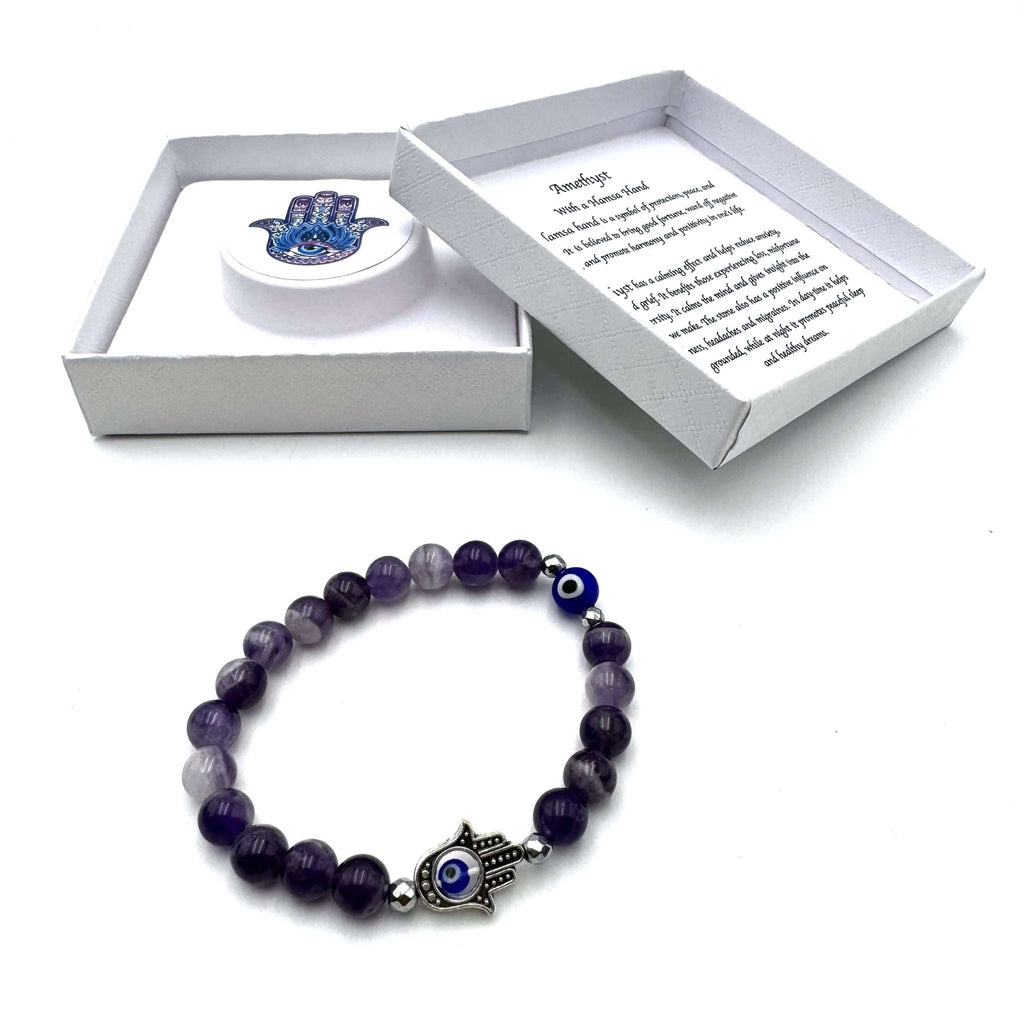 Hamsa Evil Eye Bracelet - Amethyst CRYSTAL at World Of Decor NZ