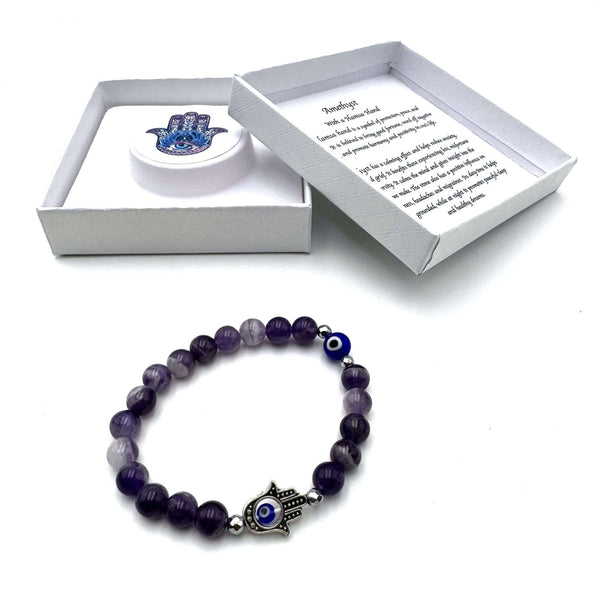 Hamsa Evil Eye Bracelet - Amethyst CRYSTAL at World Of Decor NZ