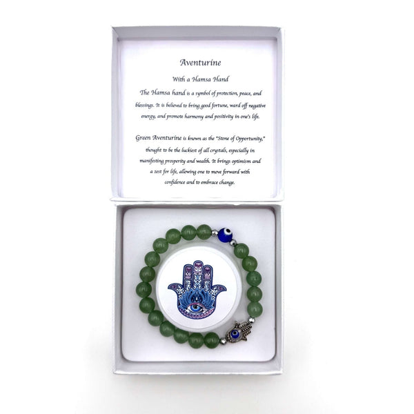 Hamsa Evil Eye Bracelet - Aventurine CRYSTAL at World Of Decor NZ