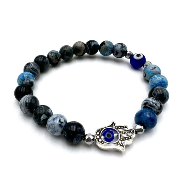 Hamsa Evil Eye Bracelet - Blue Fire Agate CRYSTAL at World Of Decor NZ