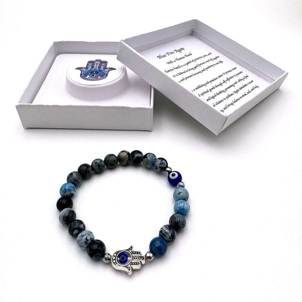 Hamsa Evil Eye Bracelet - Blue Fire Agate CRYSTAL at World Of Decor NZ