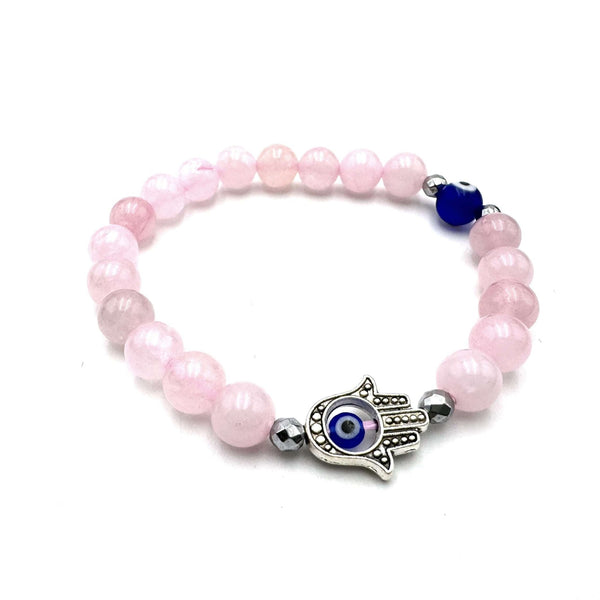Hamsa Evil Eye Bracelet - Rose Quartz JEWELLERRY at World Of Decor NZ