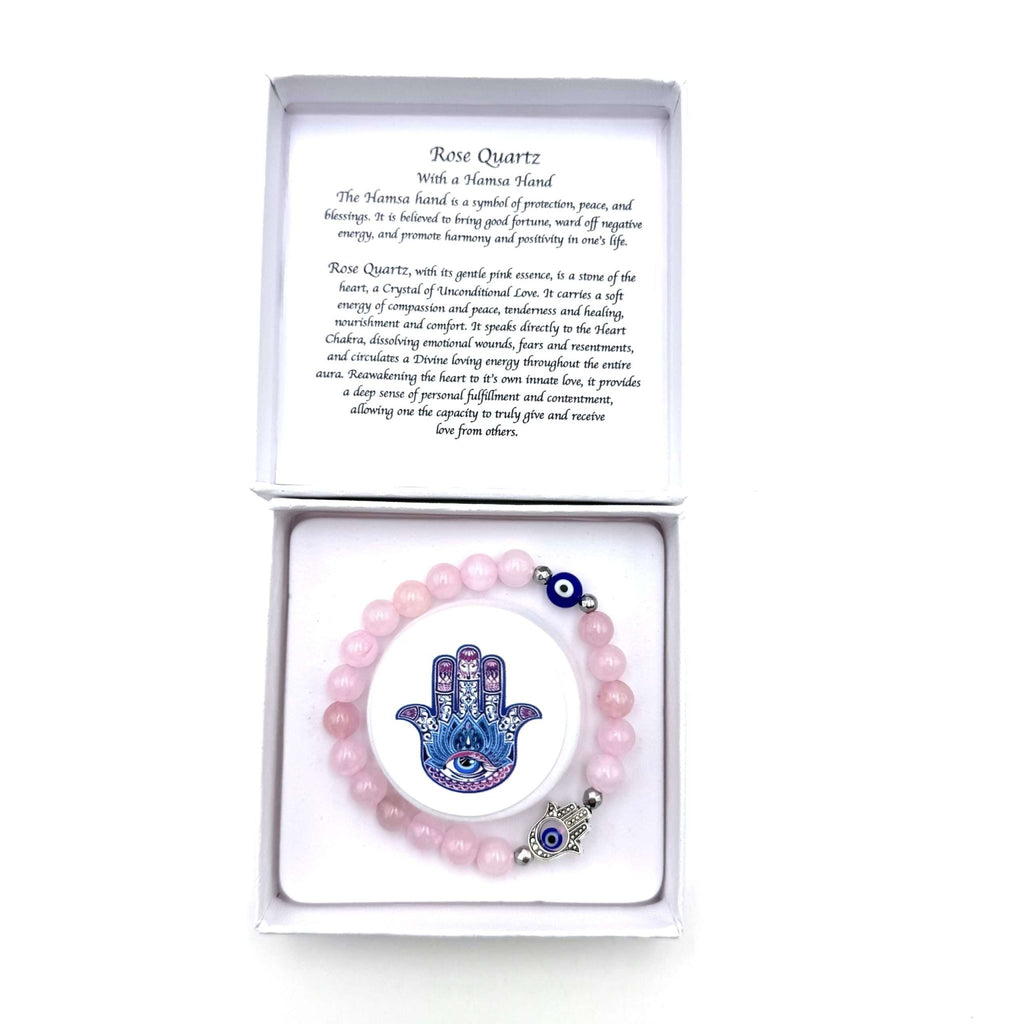 Hamsa Evil Eye Bracelet - Rose Quartz JEWELLERRY at World Of Decor NZ