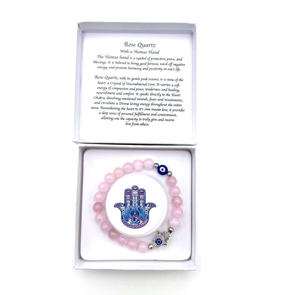 Hamsa Evil Eye Bracelet - Rose Quartz JEWELLERRY at World Of Decor NZ