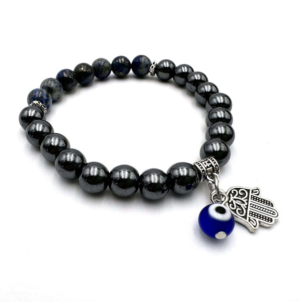 Hamsa Evil Eye Charm Bracelet - Hematite CRYSTAL at World Of Decor NZ