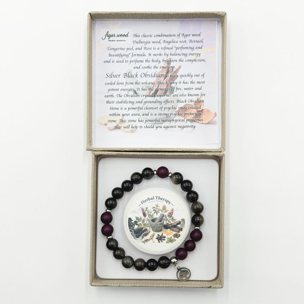 Herbal Therapy Perfumed Bracelet Agarwood and Black Obsidian with TOL Charm JEWELLERRY at World Of Decor NZ
