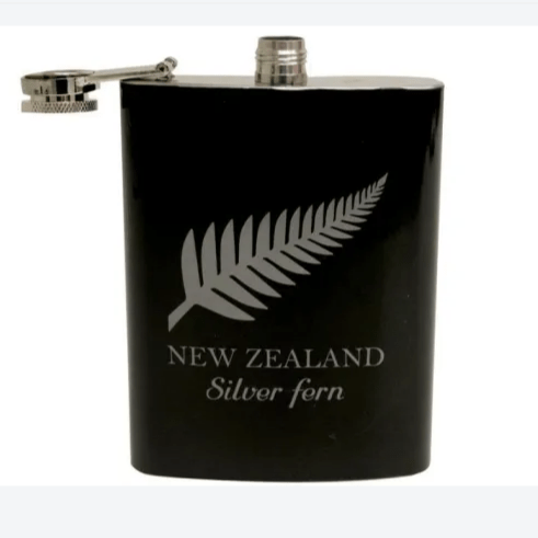 Kiwiana Hip Flask - Silver Fern 8oz MEN CAVE at World Of Decor NZ