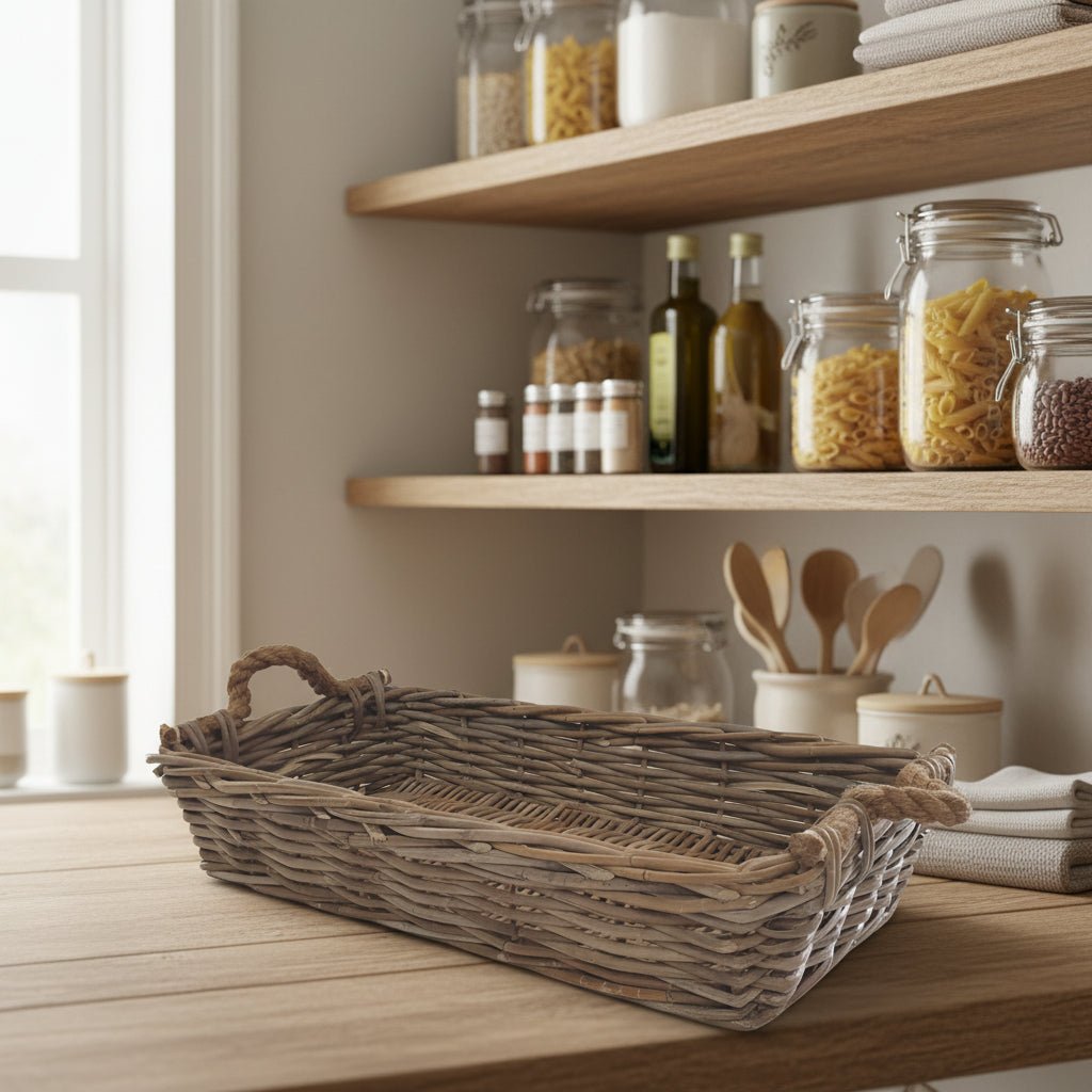Kubu Robe Handle Rectangular Rattan Trays-Small Cane & Rattan at World Of Decor NZ