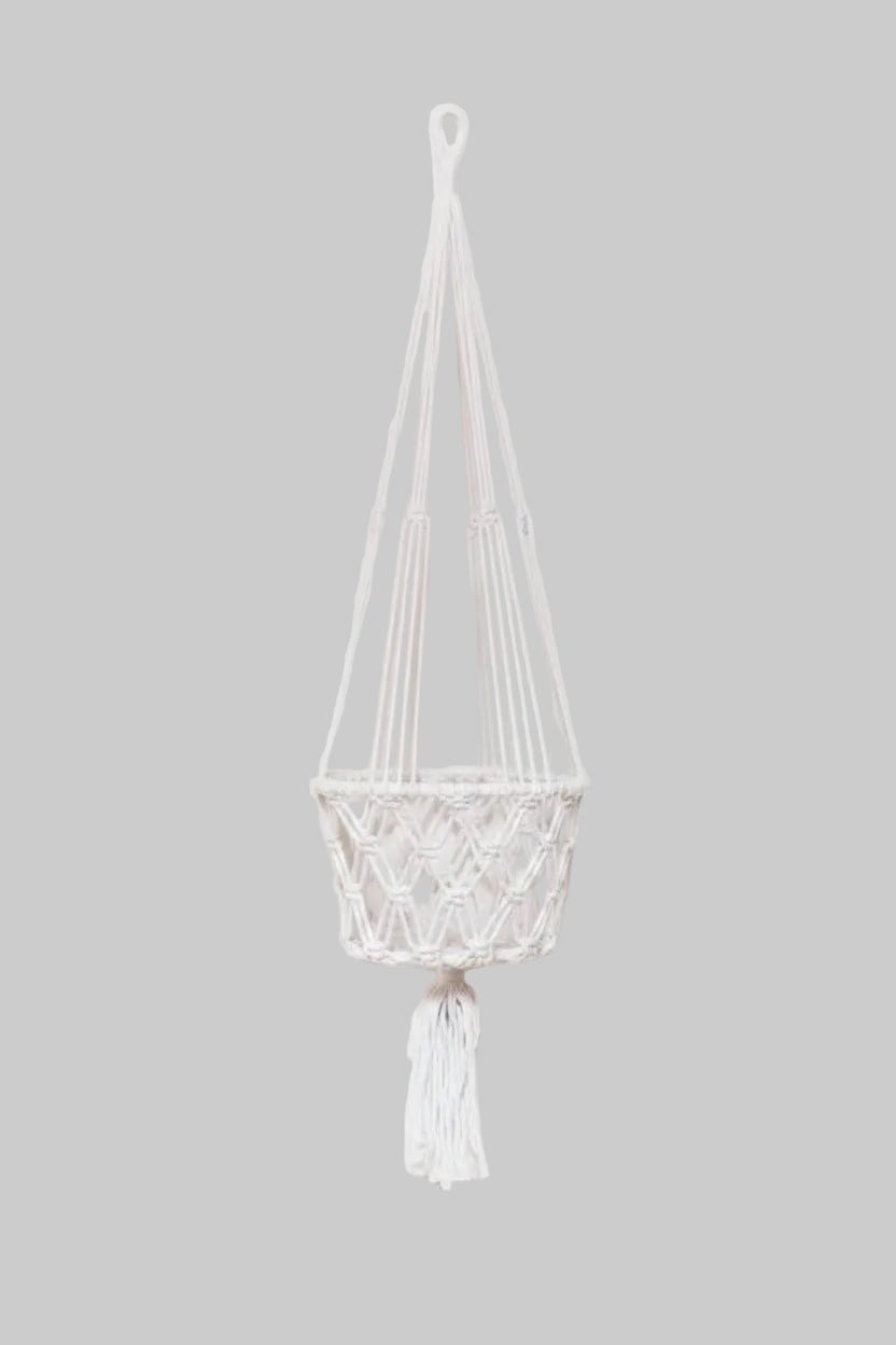 Macrame Pot Hanging Single 22cm-White Pot Plant Hangers & Holders at World Of Decor NZ