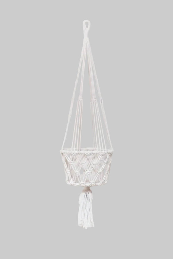 Macrame Pot Hanging Single 22cm-White Pot Plant Hangers & Holders at World Of Decor NZ