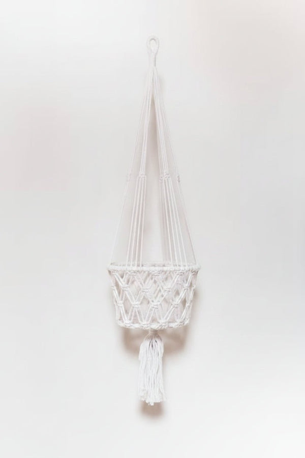 Macrame Pot Hanging Single 22cm-White Pot Plant Hangers & Holders at World Of Decor NZ