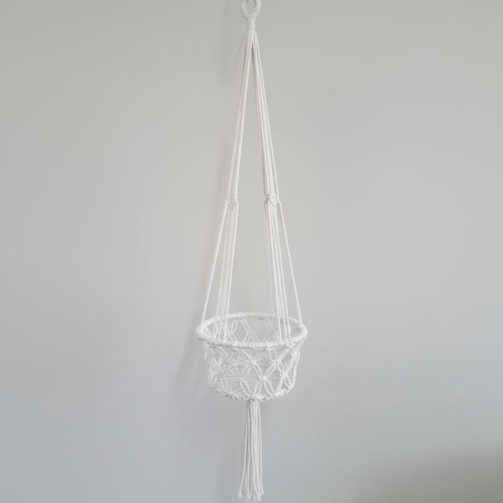 Macrame Pot Hanging Single 22cm-White Pot Plant Hangers & Holders at World Of Decor NZ