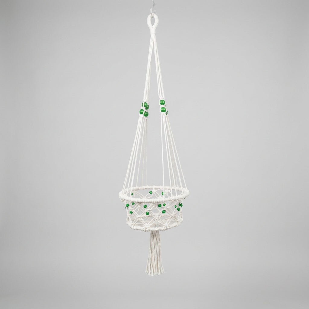Macrame Pot Plant Hanger-Green Color Bead Pot Plant Hangers & Holders at World Of Decor NZ