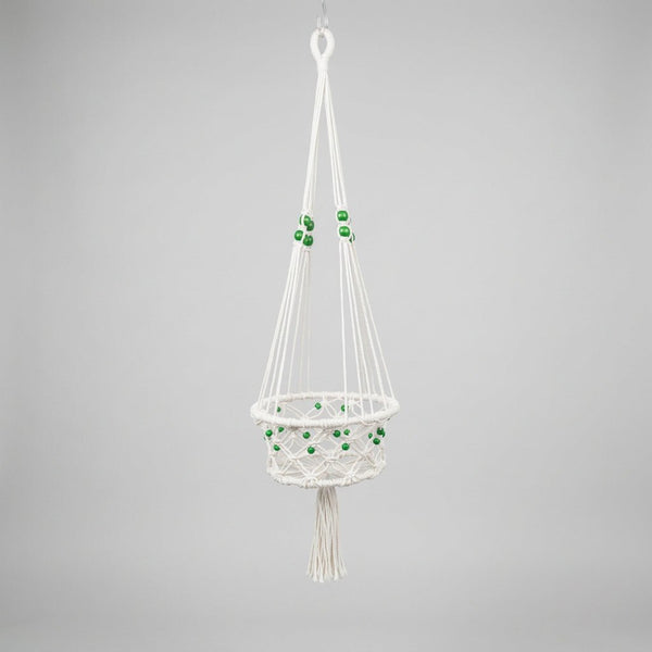 Macrame Pot Plant Hanger-Green Color Bead Pot Plant Hangers & Holders at World Of Decor NZ