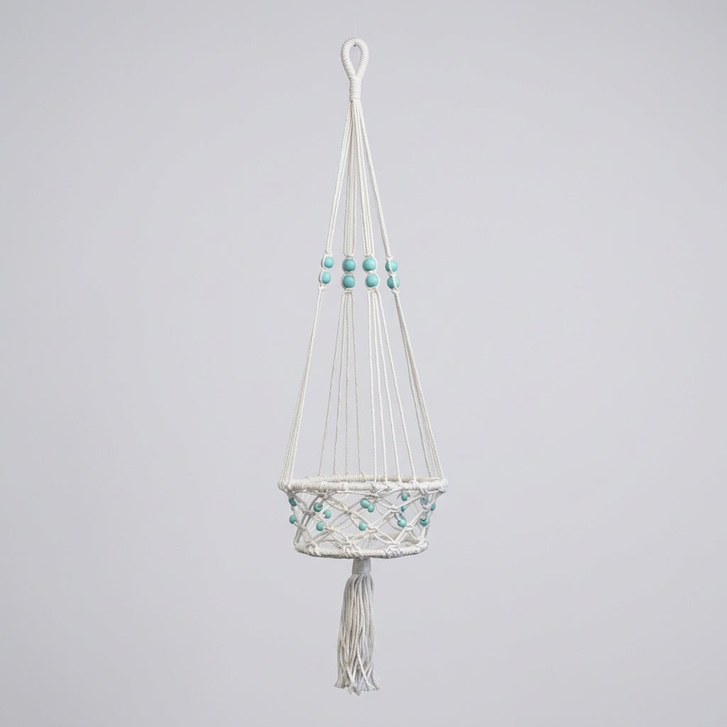 Macrame Pot Plant Hanger-Turquoise Color Bead Pot Plant Hangers & Holders at World Of Decor NZ