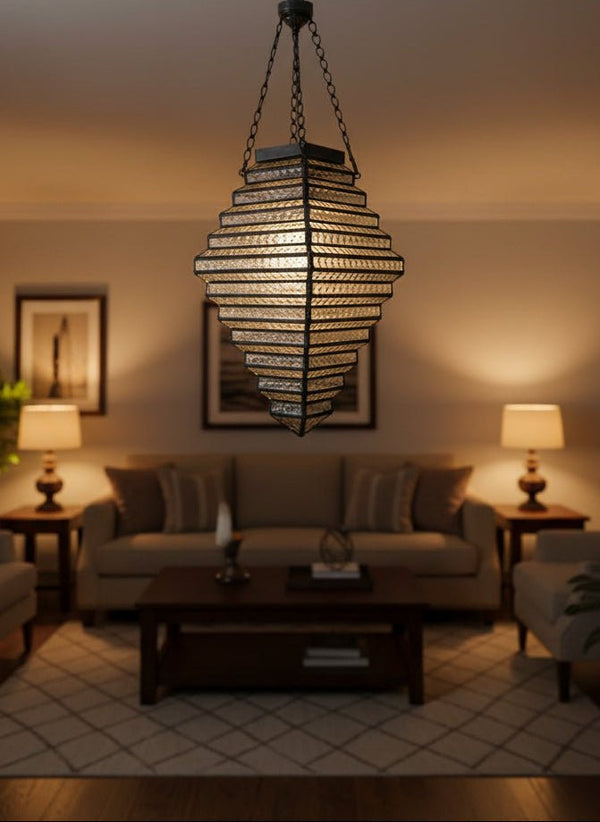 Morrocan Lamp Hanging - Pyramid Frosted MORROCCAN LAMP at World Of Decor NZ