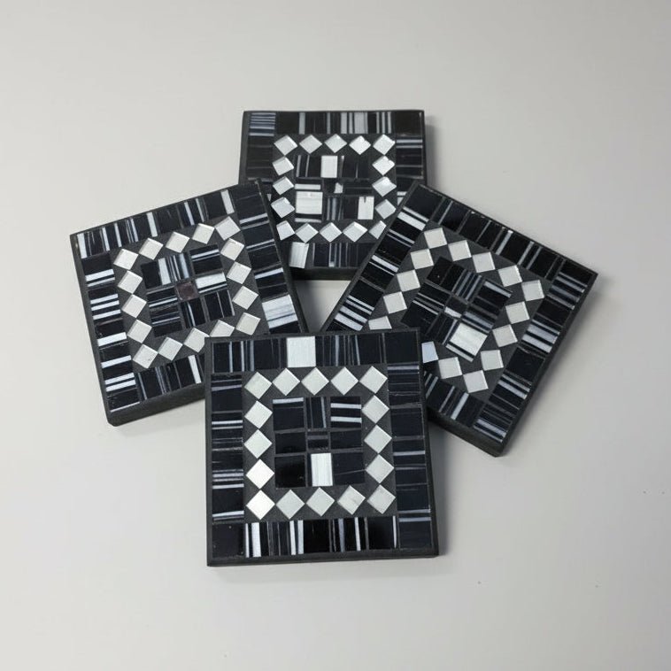 Mosaic Coaster S/4 - Silver & Black COASTER at World Of Decor NZ