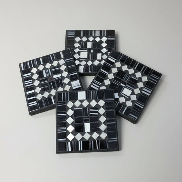 Mosaic Coaster S/4 - Silver & Black COASTER at World Of Decor NZ