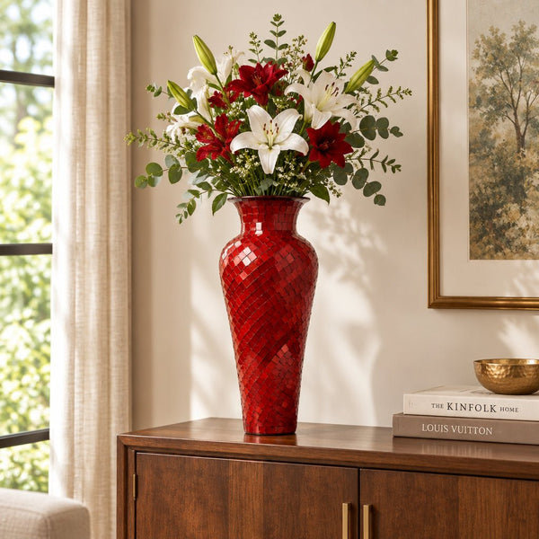 Mosaic Inlay Vase 60cm-Red VASES at World Of Decor NZ