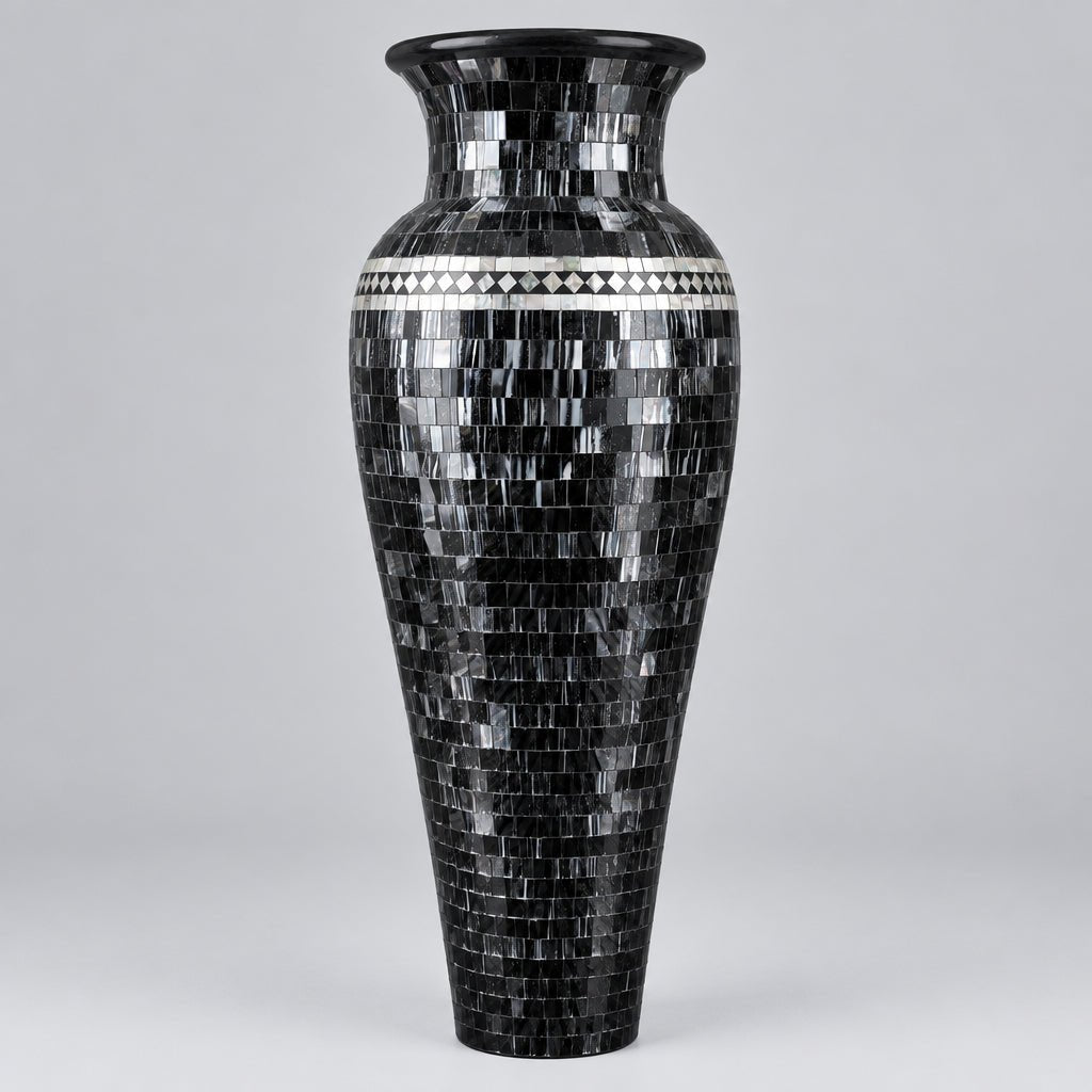 Mosaic Inlay Vase 80cm-Black mix Silver VASES at World Of Decor NZ