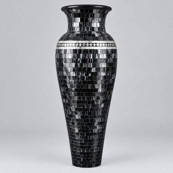 Mosaic Inlay Vase 80cm-Black mix Silver VASES at World Of Decor NZ