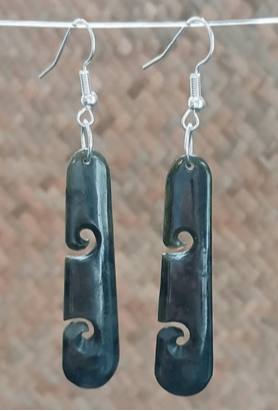 NZ Green Stone - 2 Koru 55mm Drop Earring KIWIANA at World Of Decor NZ