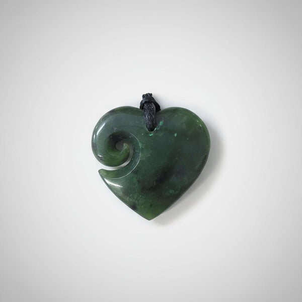 NZ Green Stone - Heart Koru 30mm KIWIANA at World Of Decor NZ