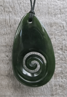 NZ Green Stone - Koru Drop 45mm KIWIANA at World Of Decor NZ