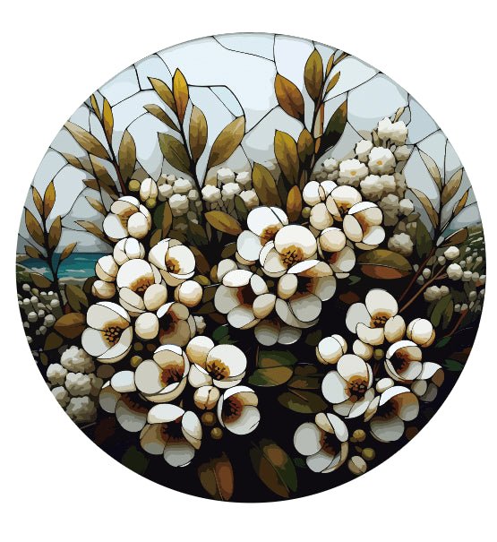 NZ Manuka Flower Stained Glass Hanger WALLHANGING at World Of Decor NZ