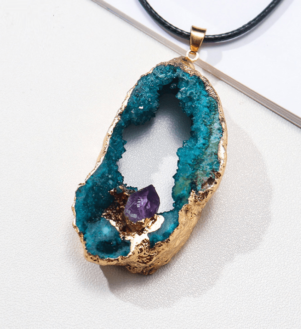 Pendant - Crystal Blue & Amerthyst Crystal, Chakra Stone Bracelet, Necklace at World Of Decor NZ