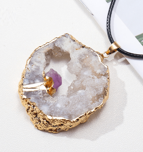 Pendant - Crystal Clear & Amerthyst Crystal, Chakra Stone Bracelet, Necklace at World Of Decor NZ