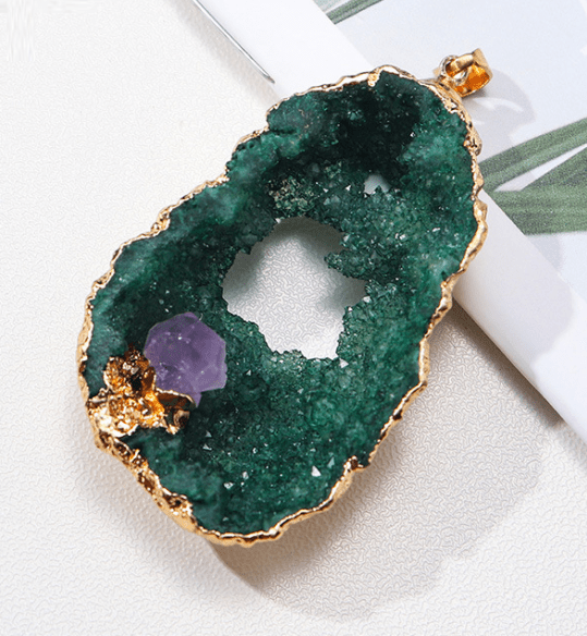 Pendant - Crystal Green & Amerthyst Crystal, Chakra Stone Bracelet, Necklace at World Of Decor NZ