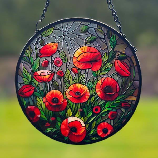 Poppies Stained Glass Hanger 11.5cm Wall Art, Affirmations & Hangings at World Of Decor NZ