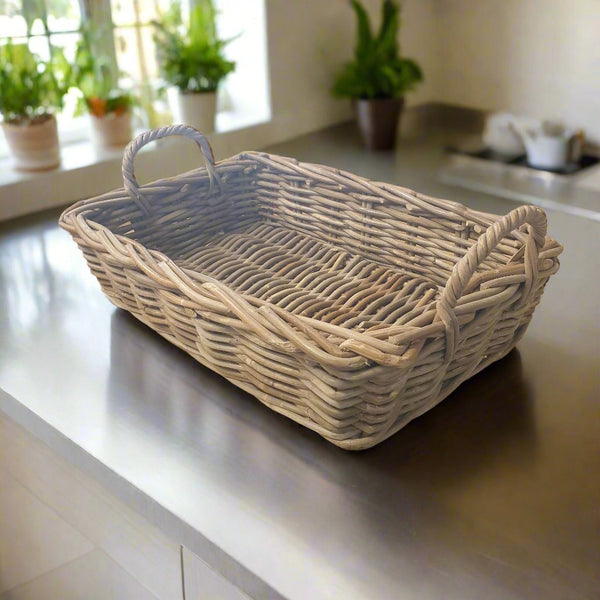 Rectangular Cane Trays Grey Color - Medium Cane & Rattan at World Of Decor NZ