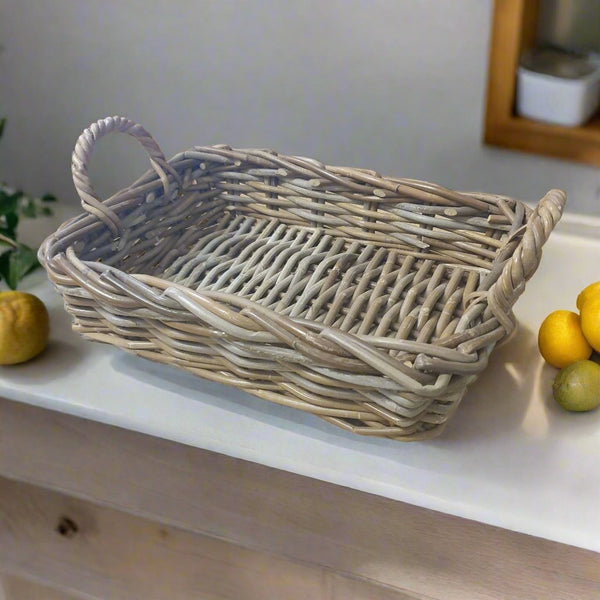 Rectangular Cane Trays Grey Color - Small Cane & Rattan at World Of Decor NZ