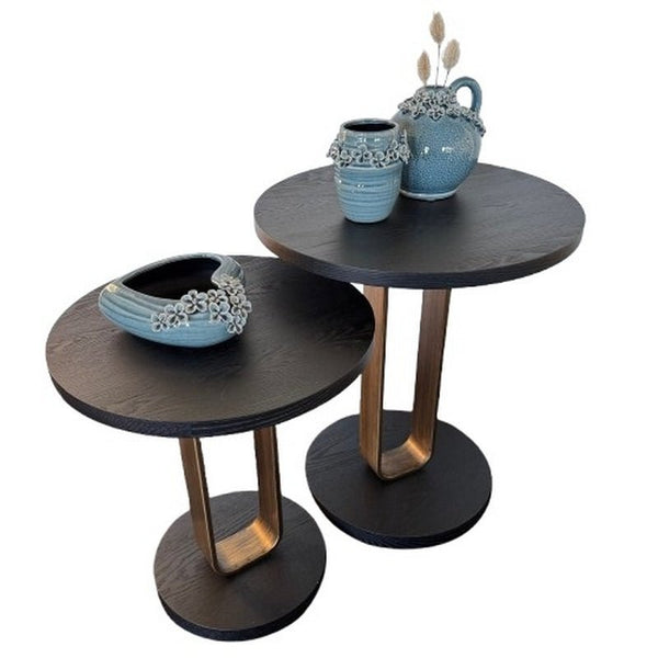 Round Side Table Black & Gold Set of 2 Furniture at World Of Decor NZ