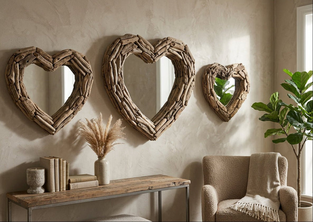 Rustic Driftwood Mirror-Heart 40cm MIRRORS at World Of Decor NZ