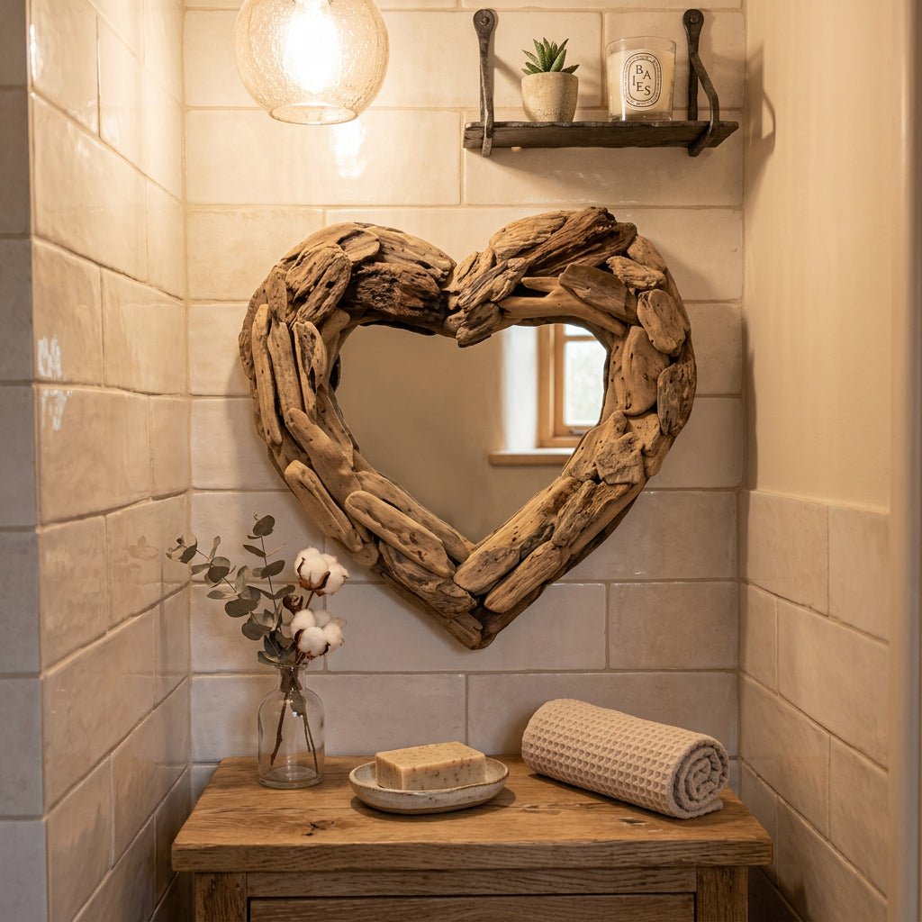 Rustic Driftwood Mirror-Heart 40cm MIRRORS at World Of Decor NZ