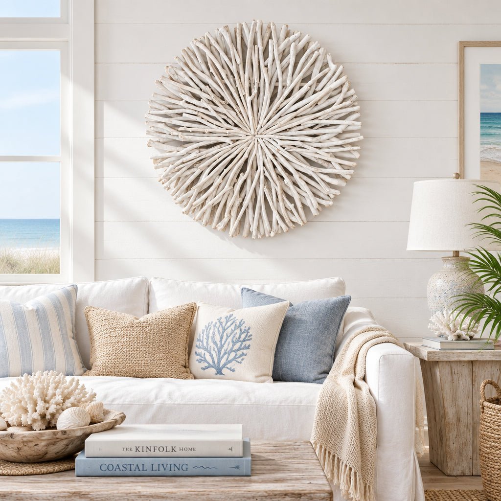 Rustic Driftwood Round Wall Art 80cm-Whitewash Wall Art, Affirmations & Hangings at World Of Decor NZ