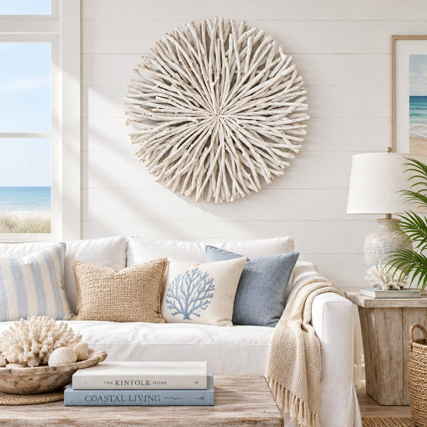 Rustic Driftwood Round Wall Art 80cm-Whitewash Wall Art, Affirmations & Hangings at World Of Decor NZ