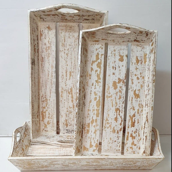 Rustic White Wash Trays S/3 Home Accessories at World Of Decor NZ
