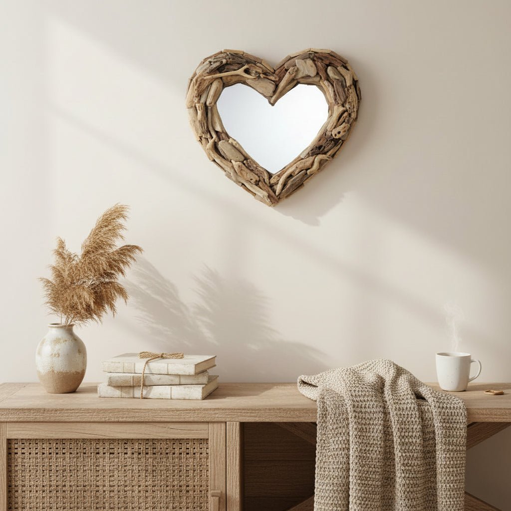 Rustick Driftwood Mirror-Heart 40cm MIRRORS at World Of Decor NZ