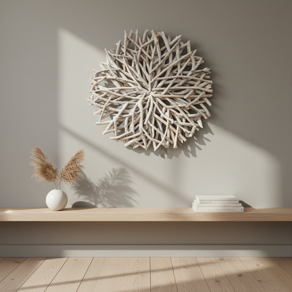 Rustick Driftwood Round Wall Art 80cm-Whitewash Wall Art, Affirmations & Hangings at World Of Decor NZ