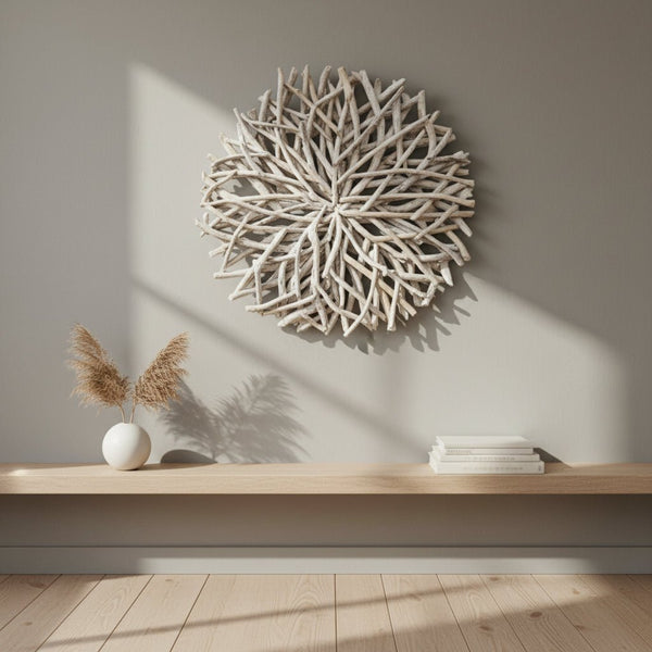 Rustick Driftwood Round Wall Art 80cm-Whitewash Wall Art, Affirmations & Hangings at World Of Decor NZ
