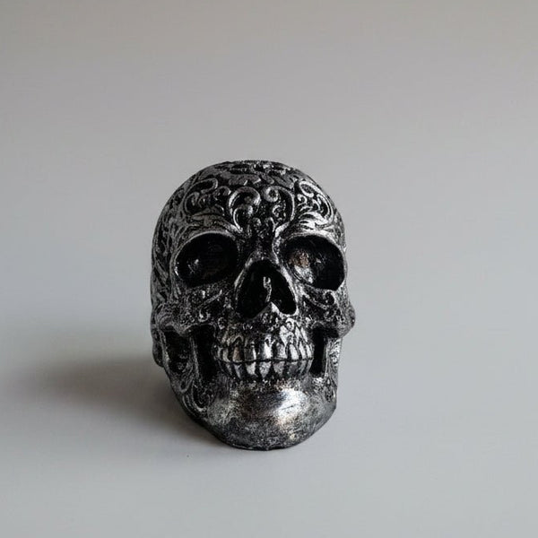 Skull 10cm-Black/Silver SCULPTURE/ORNAMENT & ANIMAL at World Of Decor NZ