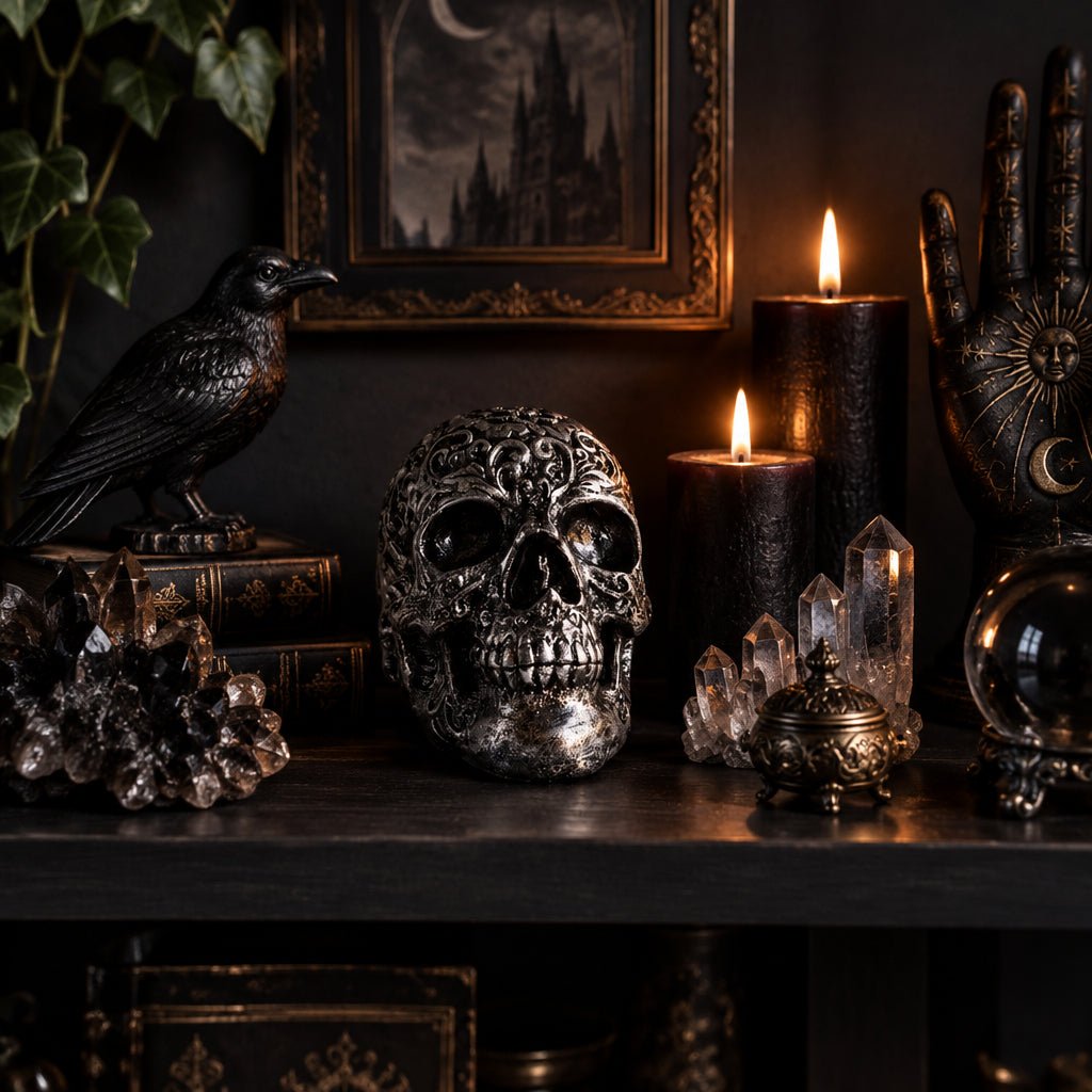 Skull 10cm-Black/Silver SCULPTURE/ORNAMENT & ANIMAL at World Of Decor NZ