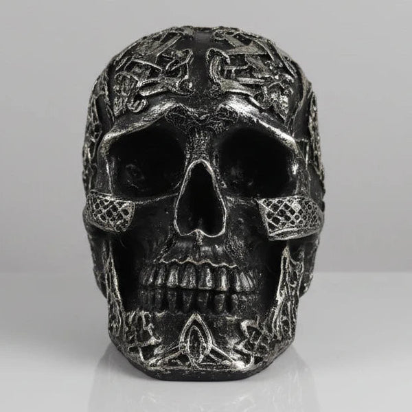 Skull Celtic-Siver/Black Poly Resin Figurines & Animals at World Of Decor NZ